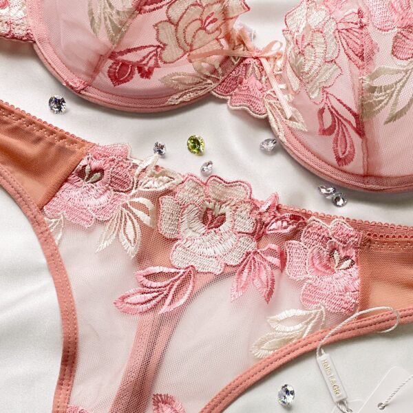 White Flower Embroidery Mesh Thong Lingerie Underwear - Image 4