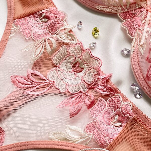 White Flower Embroidery Mesh Thong Lingerie Underwear - Image 5