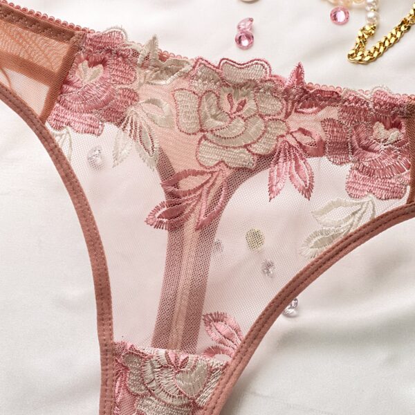 White Flower Embroidery Mesh Thong Lingerie Underwear - Image 2