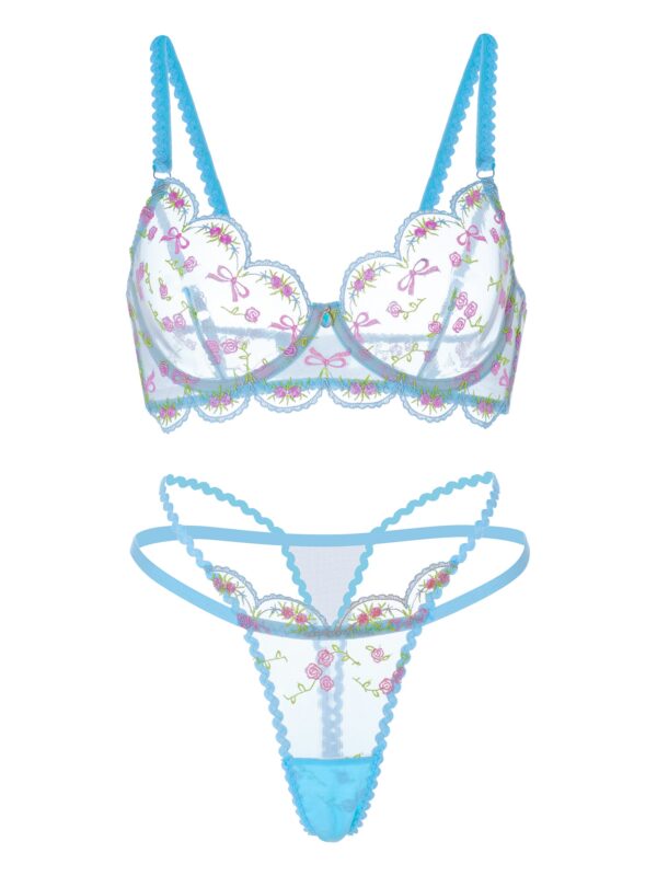 Light Blue Floral Lace Lingerie Set - Image 2
