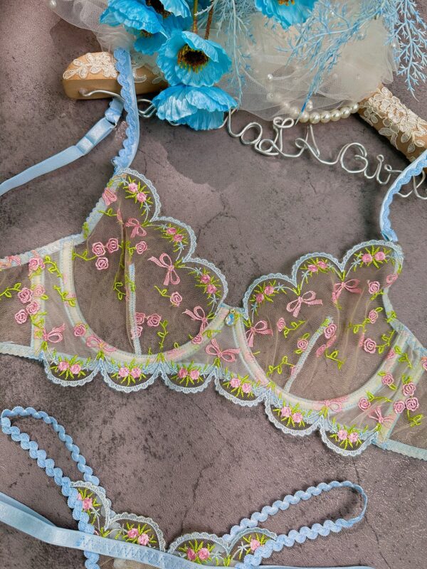 Light Blue Floral Lace Lingerie Set - Image 14