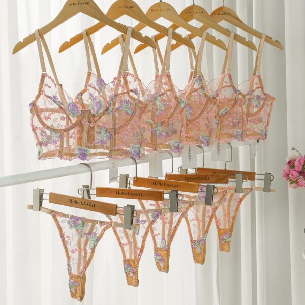 Champagne Floral Sexy Sheer Embroidered Lingerie Set - Image 10