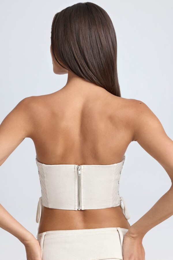 Bandeau Lace-Up Corset Crop Top in Ecru - Image 2