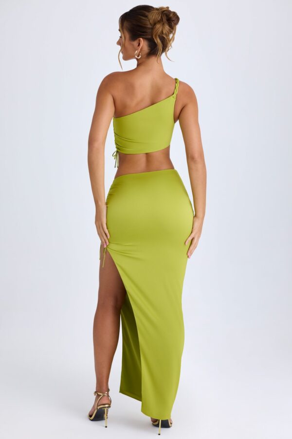 Ruched Asymmetric Maxi Skirt in Pear Green - Image 2