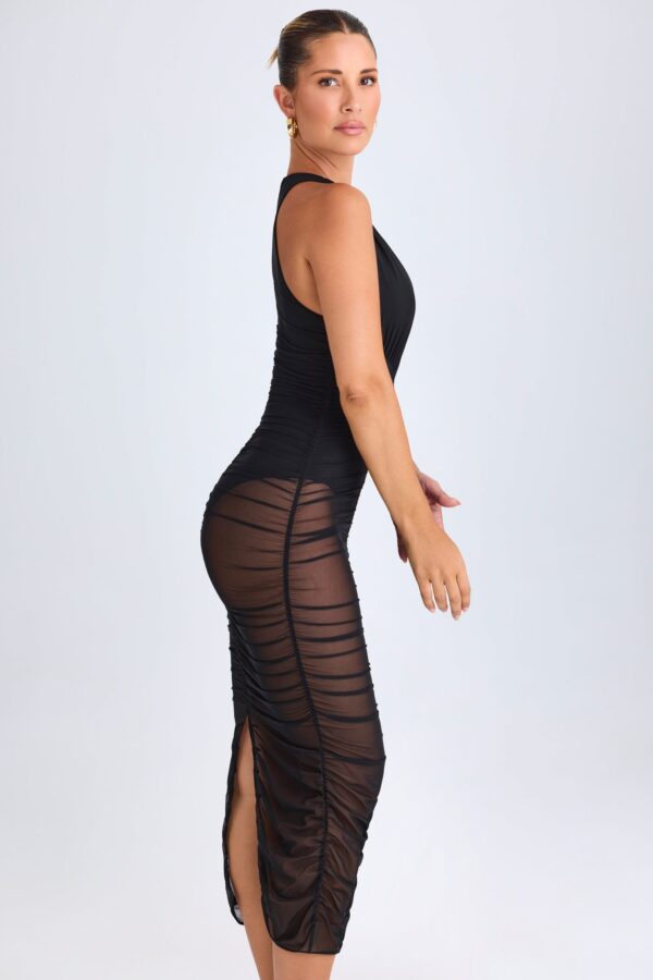 Ruched Plunge Midaxi Dress in Black - Image 3