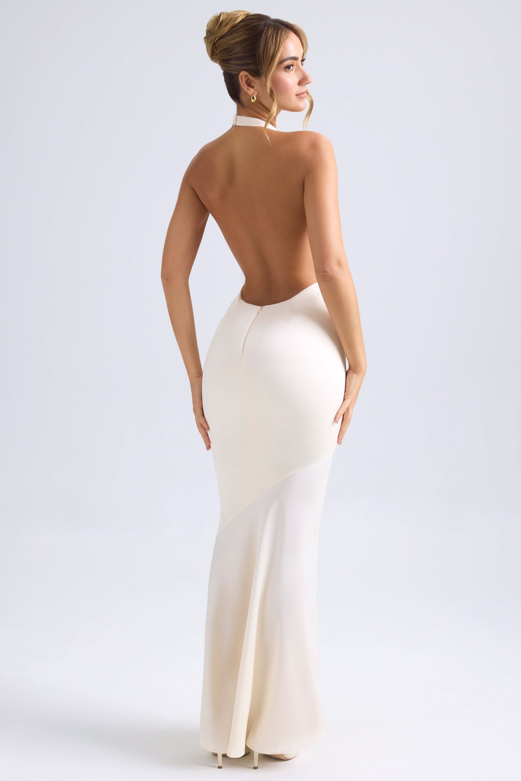 Halterneck Fishtail Gown in Ivory - Image 2