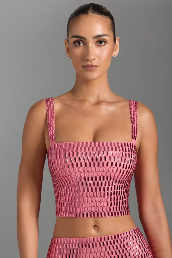 Embellished Square-Neck Top in Watermelon - Image 5