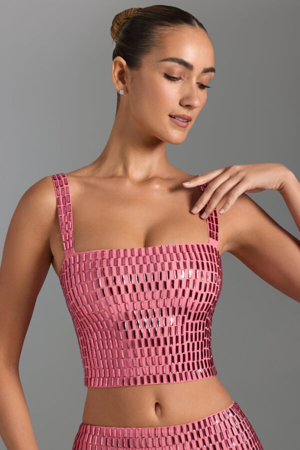 Embellished Square-Neck Top in Watermelon - Image 7