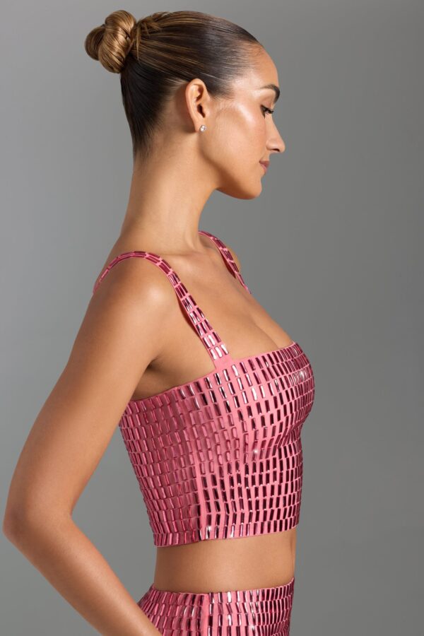 Embellished Square-Neck Top in Watermelon - Image 3