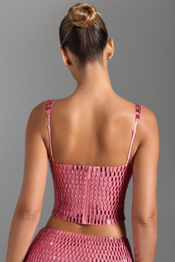Embellished Square-Neck Top in Watermelon - Image 2