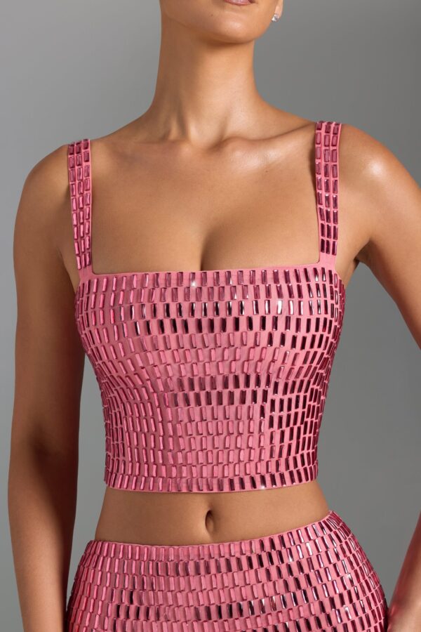Embellished Square-Neck Top in Watermelon - Image 4