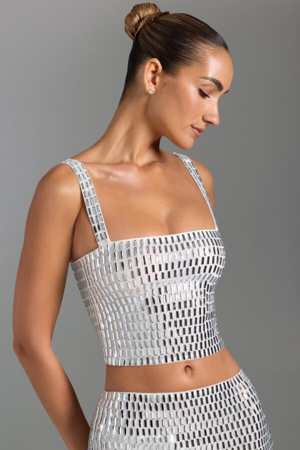 Embellished Square-Neck Top in White - Image 6