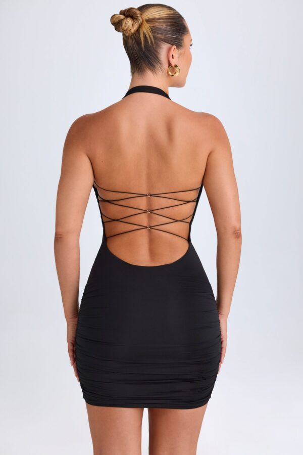 Hardware Detail Cut-Out Cowl-Neck Mini Dress in Black - Image 2