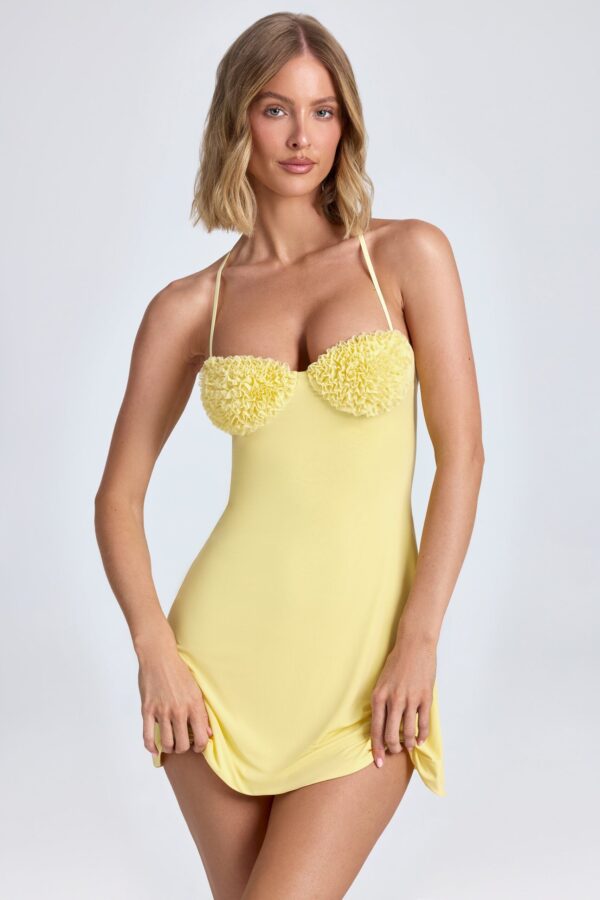 Halterneck Ruffle-Appliqué A-Line Mini Dress in Lemon Sherbet - Image 6
