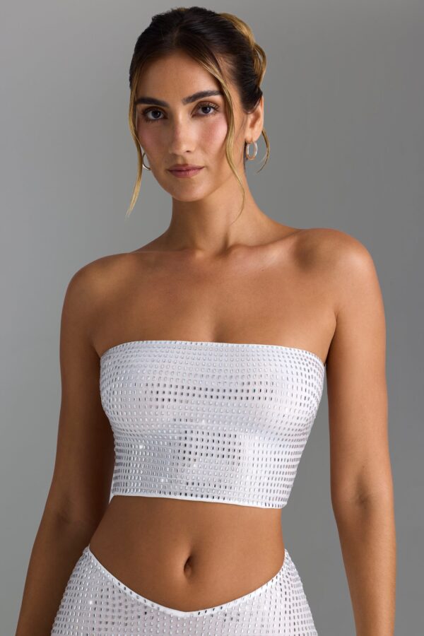 Embellished Strap-Detail Top in White - Image 4