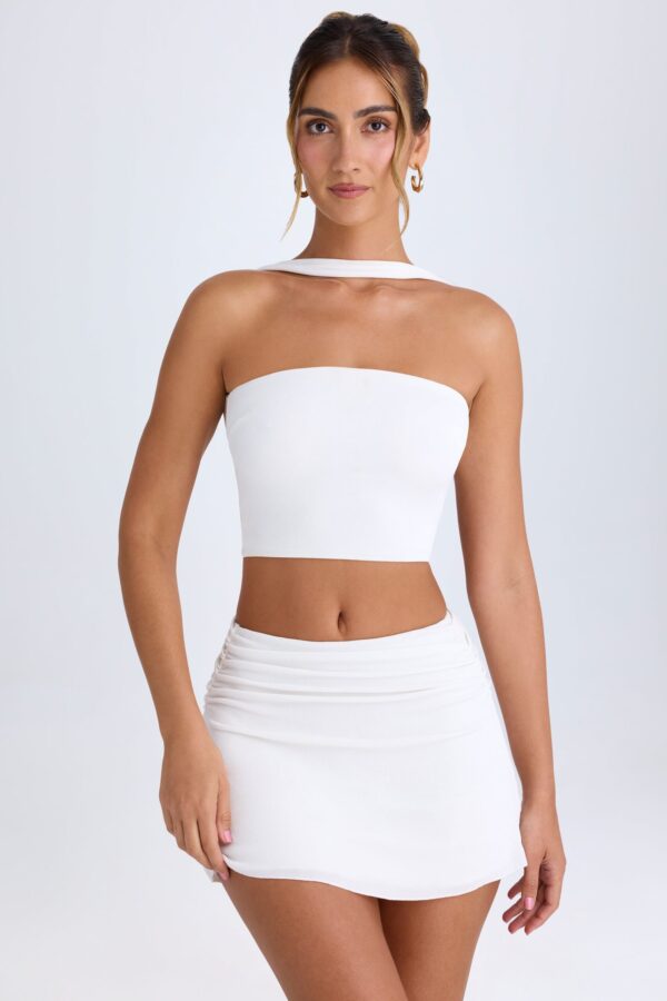 Ruched Mid-Rise Mini Skirt in White - Image 6