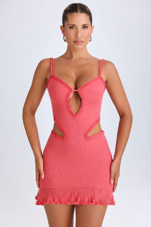 Ruffle-Appliqué Cut-Out Mini Dress in Coral - Image 7