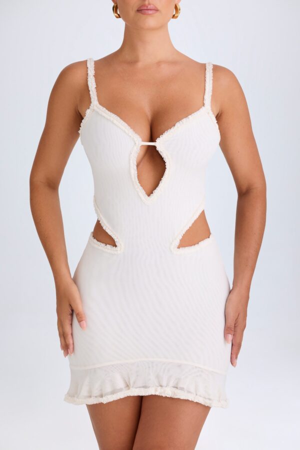 Ruffle-Appliqué Cut-Out Mini Dress in White - Image 4