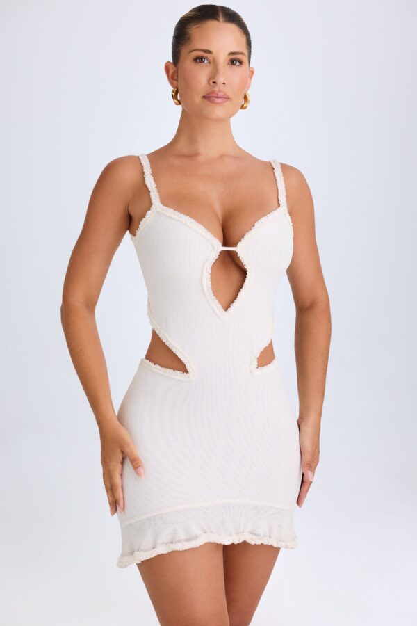 Ruffle-Appliqué Cut-Out Mini Dress in White - Image 7