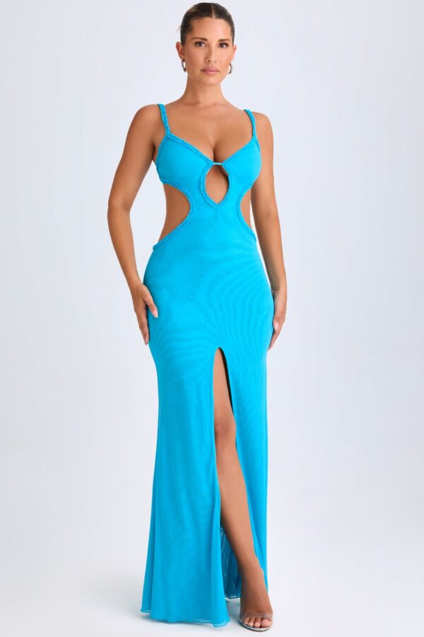 Ruffle-Appliqué Cut-Out Maxi Dress in Aqua Blue - Image 7