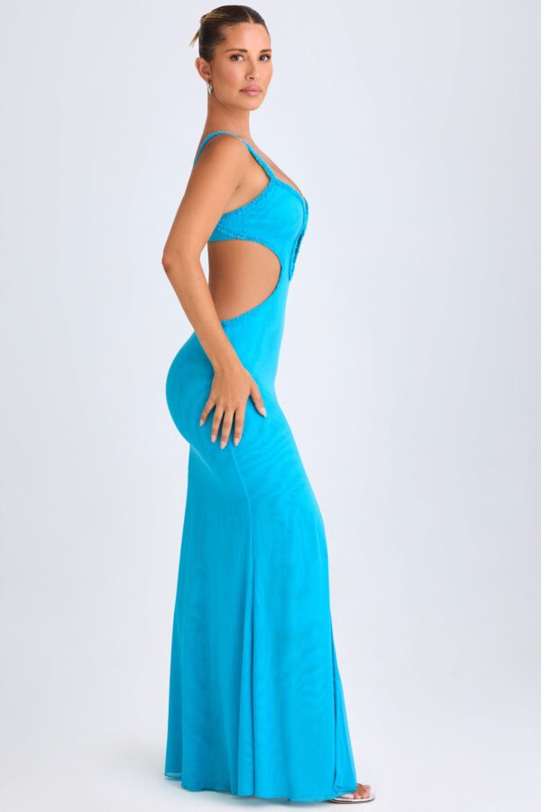 Ruffle-Appliqué Cut-Out Maxi Dress in Aqua Blue - Image 3