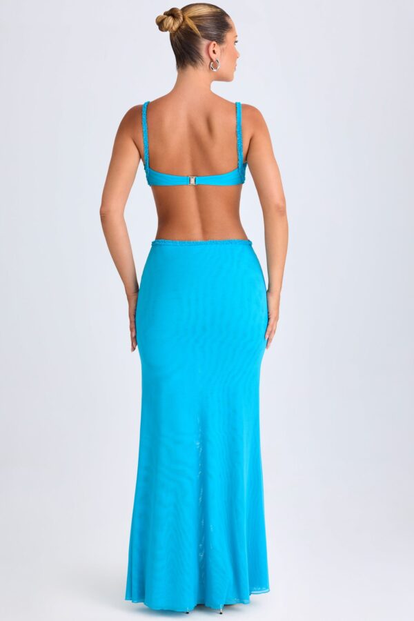 Ruffle-Appliqué Cut-Out Maxi Dress in Aqua Blue - Image 2