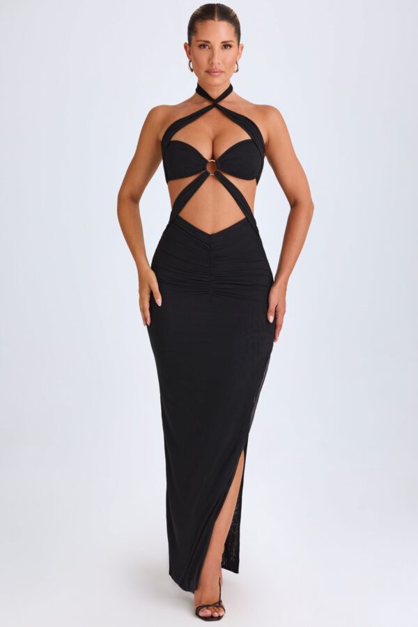 Hardware Detail Cut-Out Halterneck Maxi Dress in Black - Image 8