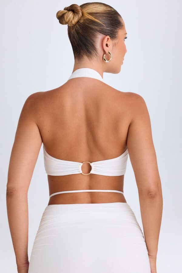 Plunge Hardware-Detail Halterneck Crop Top in White - Image 2