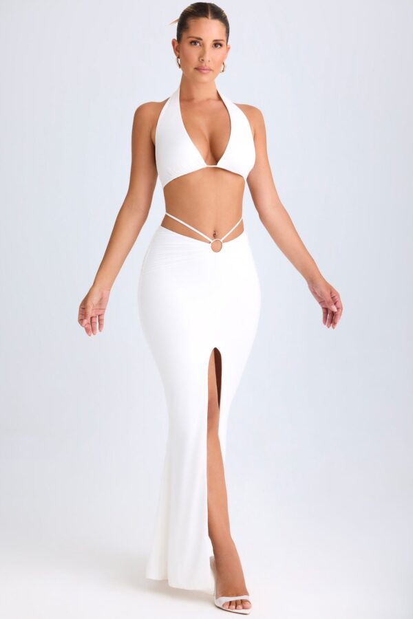 Plunge Hardware-Detail Halterneck Crop Top in White - Image 5