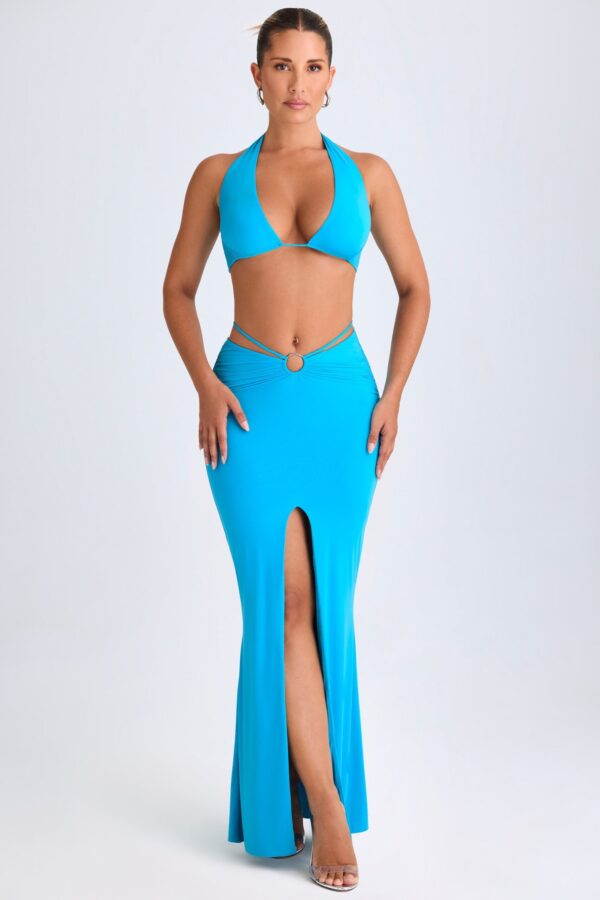 Hardware-Detail Mid-Rise Maxi Skirt in Aqua Blue - Image 4