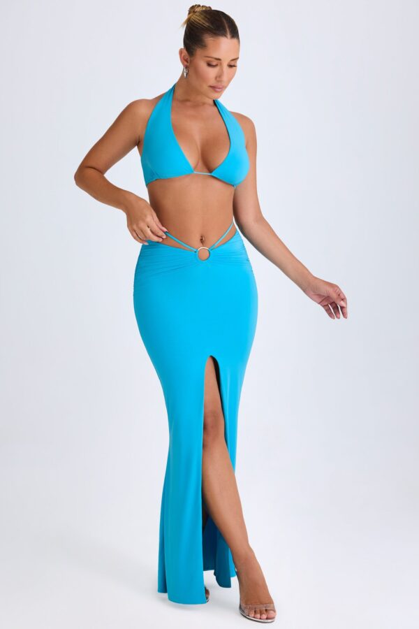 Hardware-Detail Mid-Rise Maxi Skirt in Aqua Blue - Image 7