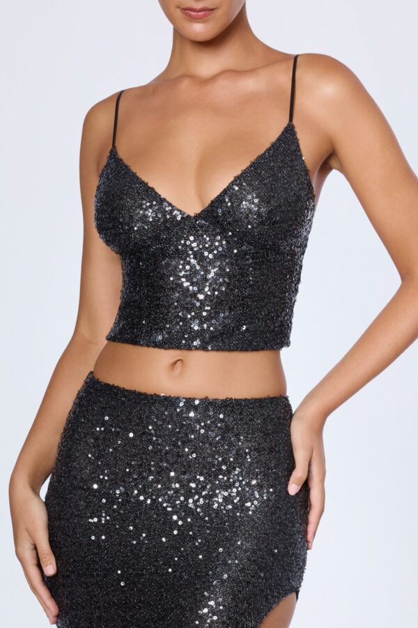 Embellished Open-Back Top in Black - Image 4