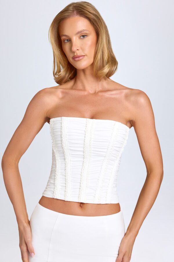 Ruched Lace-Up Corset Top in White - Image 5