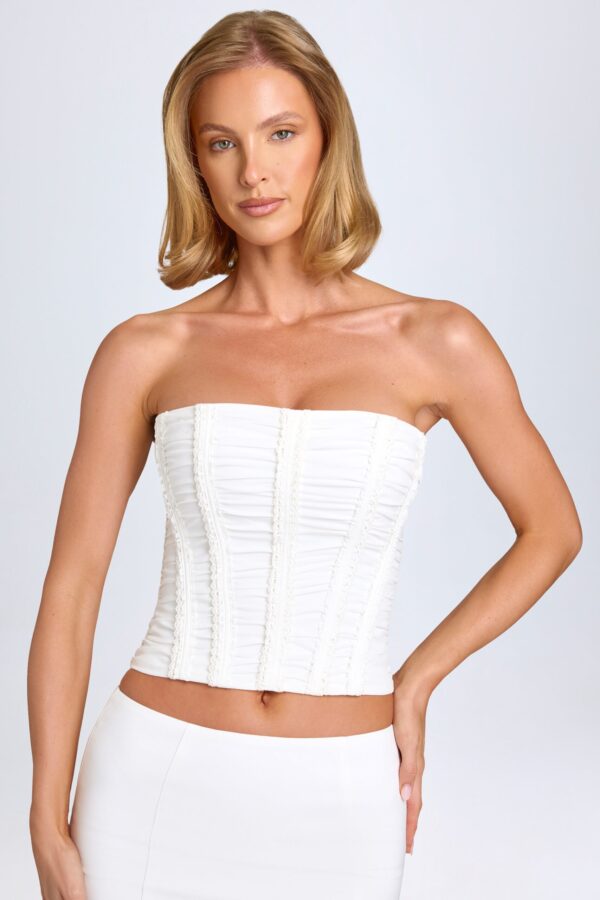 Ruched Lace-Up Corset Top in White - Image 6