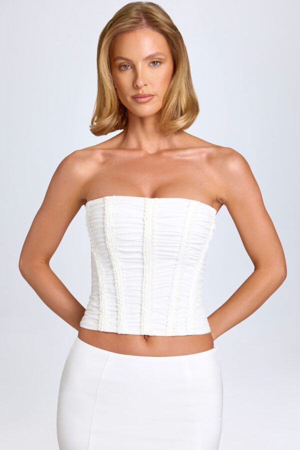 Ruched Lace-Up Corset Top in White - Image 7