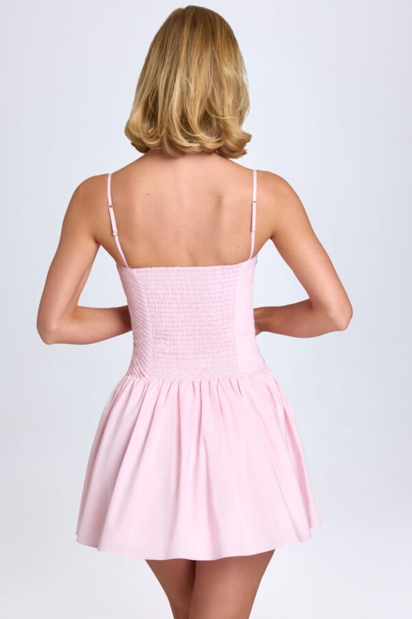Pintucked Shirred Mini Dress in Blush - Image 3