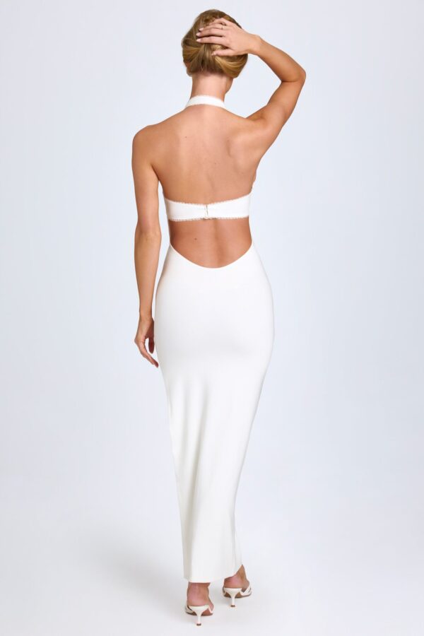 Modal Lace-Trim Halterneck Maxi Dress in White - Image 2