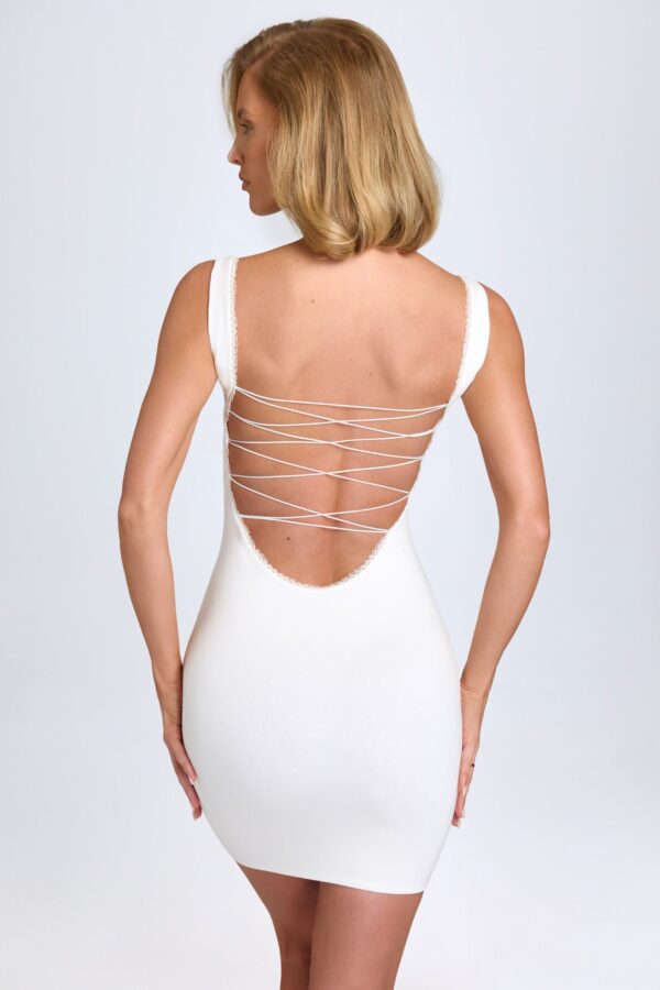 Modal Lace-Trim Bodycon Mini Dress in White - Image 4