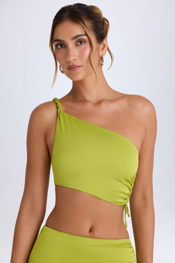 Ruched Asymmetric Crop Top in Pear Green - Image 4