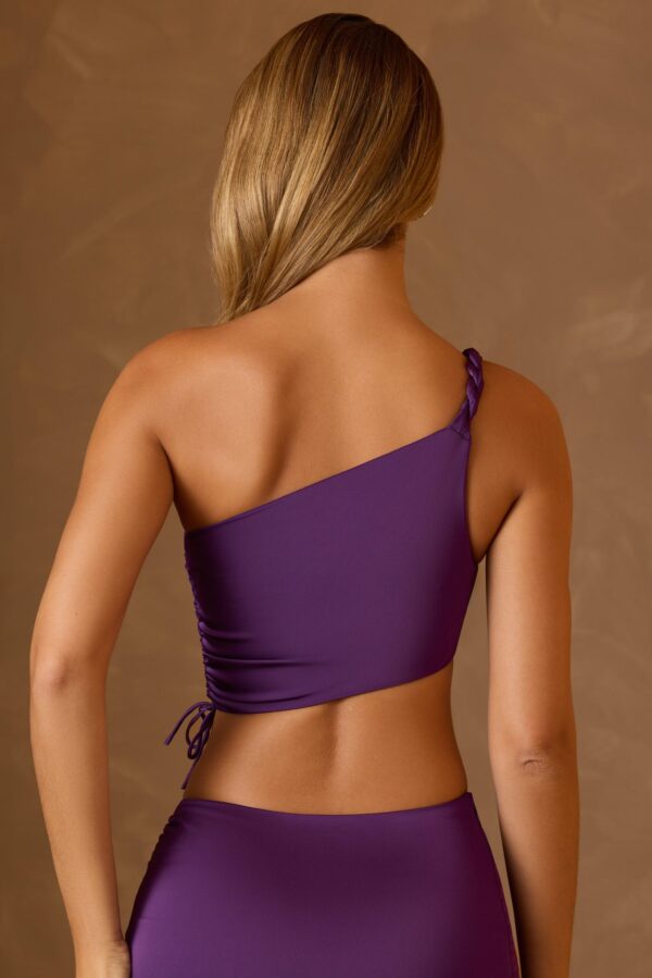 Ruched Asymmetric Crop Top in Plum - Image 3
