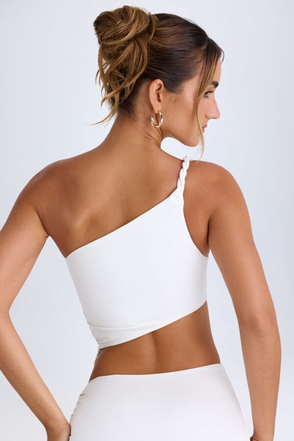 Ruched Asymmetric Crop Top in White - Image 2