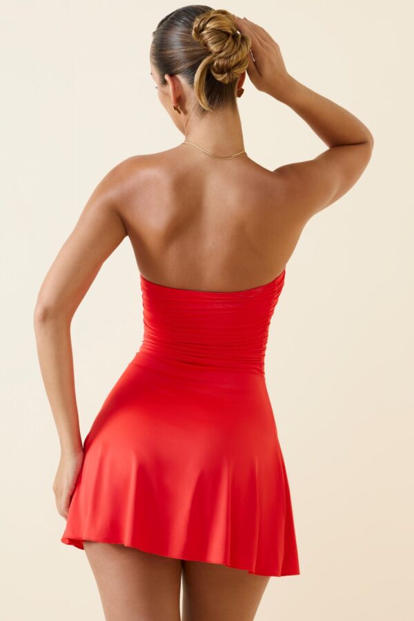 Bandeau Ruched A-Line Mini Dress in Scarlet - Image 2
