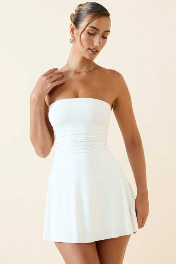 Bandeau Ruched A-Line Mini Dress in Vanilla - Image 5