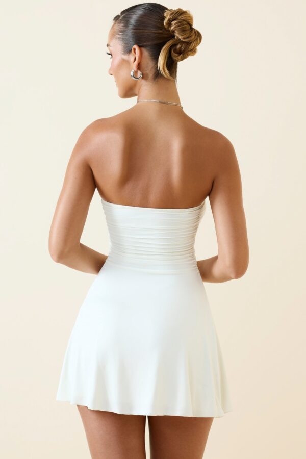Bandeau Ruched A-Line Mini Dress in Vanilla - Image 2