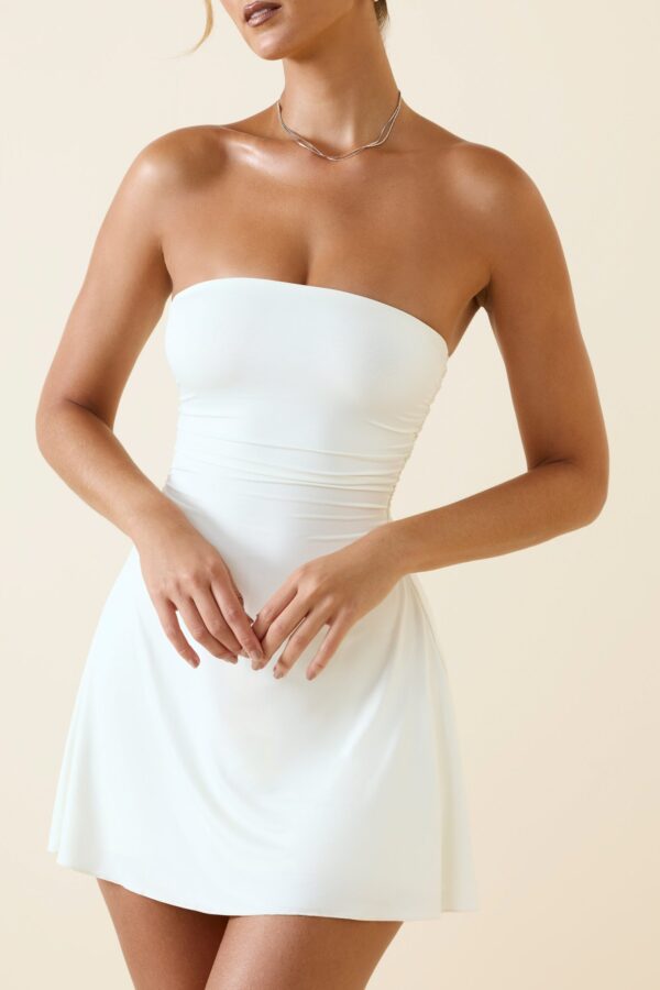 Bandeau Ruched A-Line Mini Dress in Vanilla - Image 4