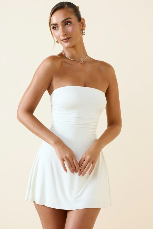 Bandeau Ruched A-Line Mini Dress in Vanilla - Image 6