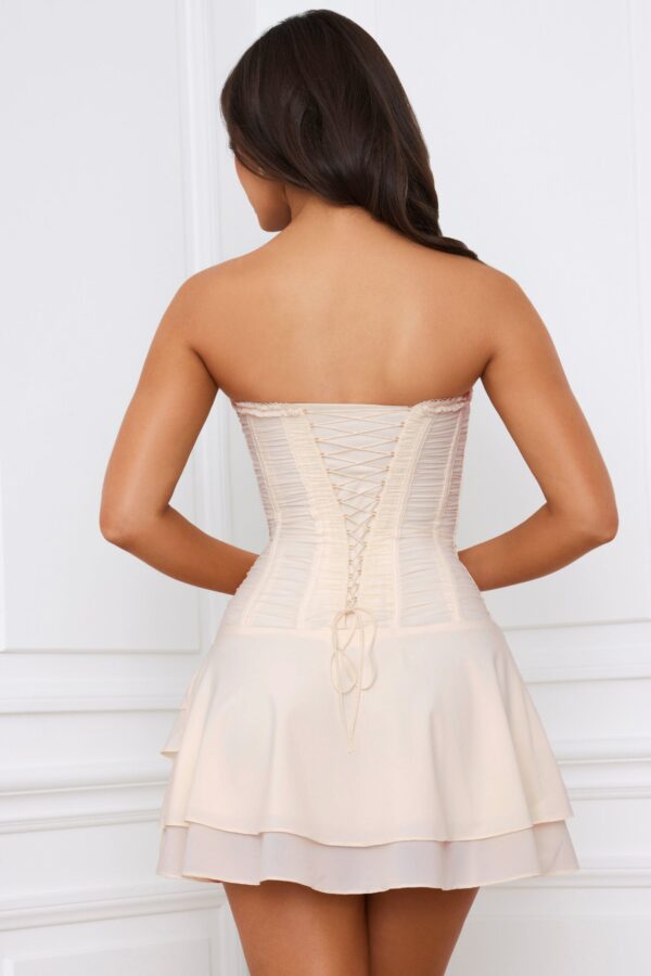 Bandeau Lace-Up Corset Mini Dress in Ivory - Image 3