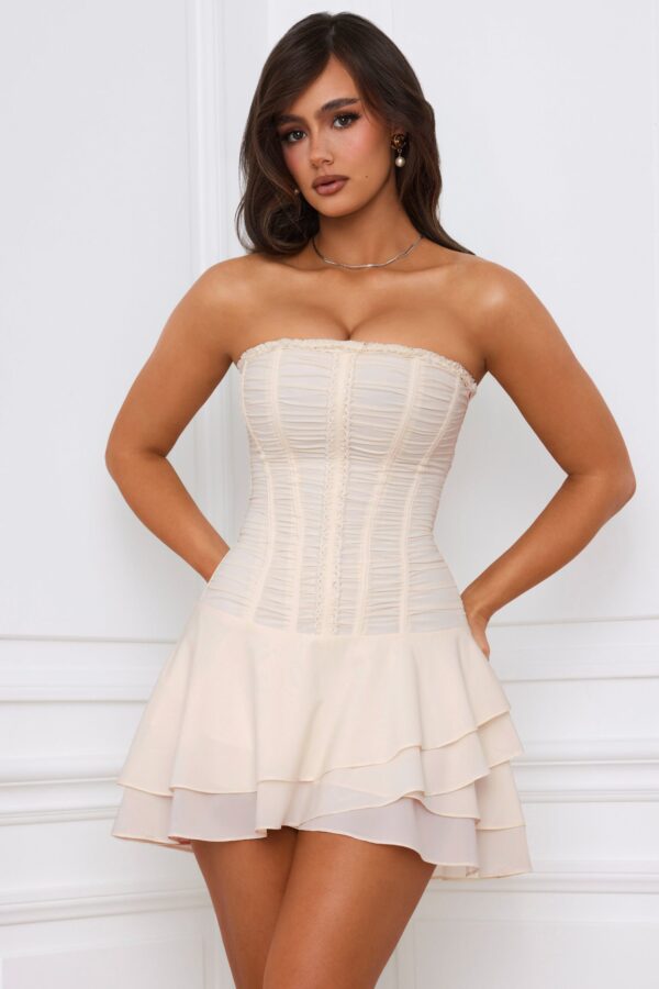 Bandeau Lace-Up Corset Mini Dress in Ivory - Image 7