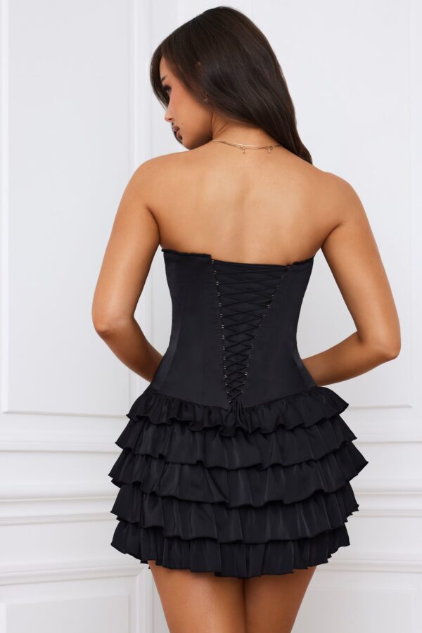 Bandeau Ruffled Tiered Corset Mini Dress in Black - Image 2