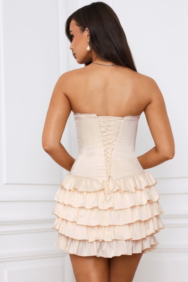 Bandeau Ruffled Tiered Corset Mini Dress in Ivory - Image 2